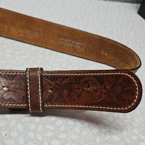 Hand Antiqued Tooled Brown Saddle Leather Western Country Belt L42-44